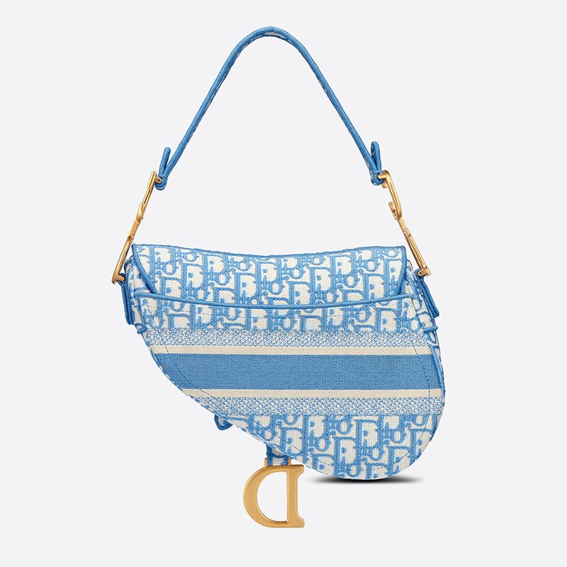 Hot Christian Dior Saddle Bag Oblique Motif Canvas Light Blue