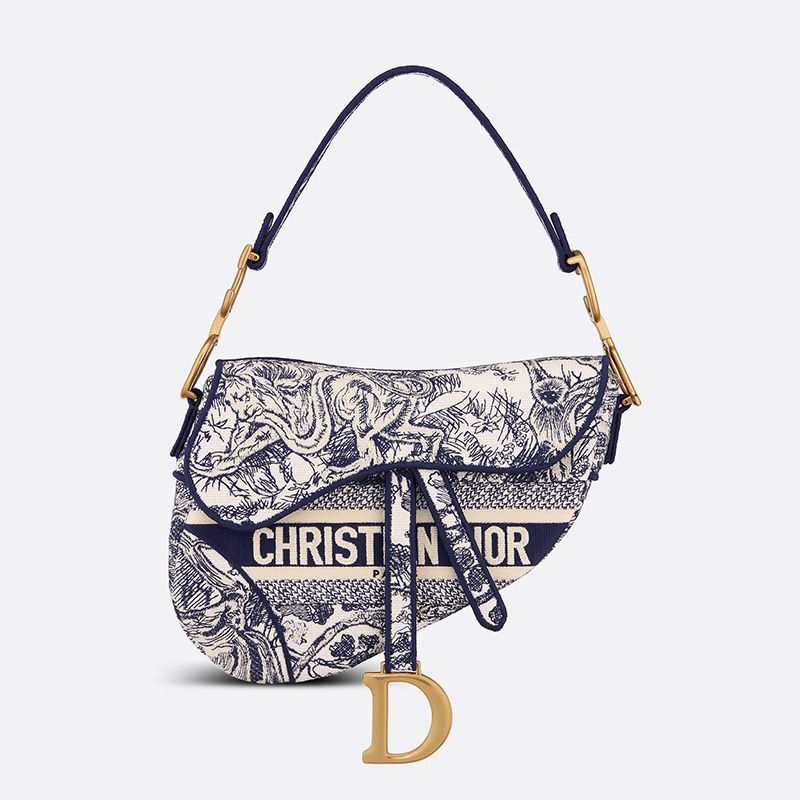 Hot Christian Dior Saddle Bag Toile de Jouy Motif Canvas Blue