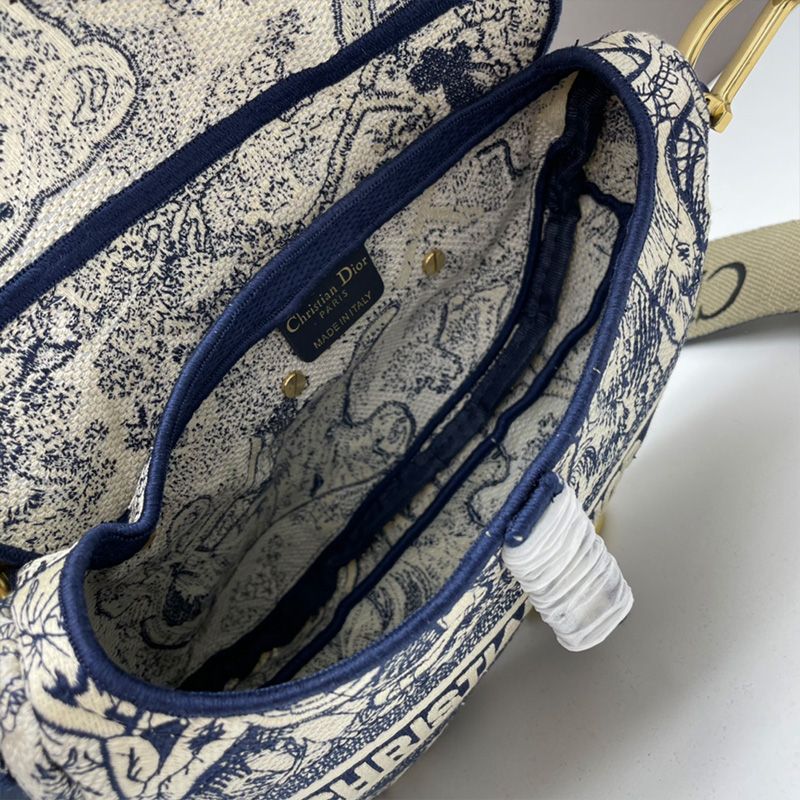 Christian Dior Saddle Bag Toile de Jouy Motif Canvas Blue Hot Sale