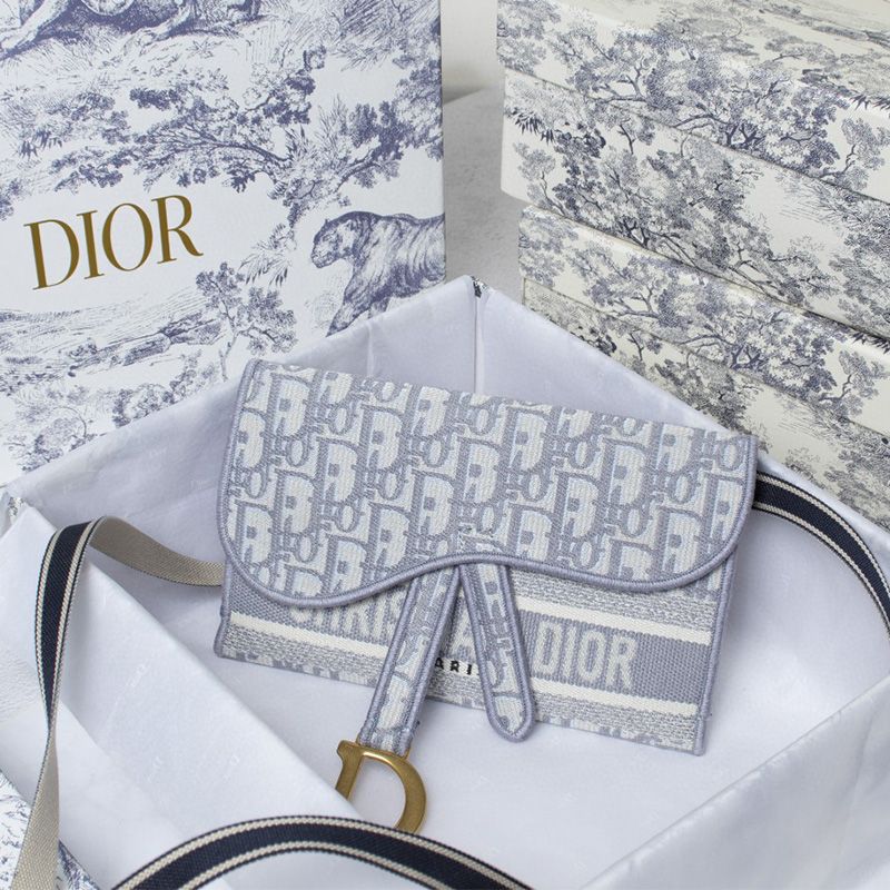 Hot Christian Dior Saddle Slim Pouch Oblique Motif Canvas White