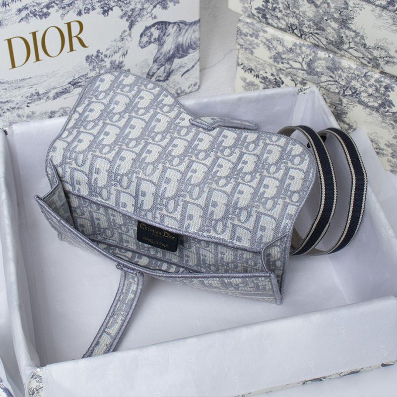 Hot Christian Dior Saddle Slim Pouch Oblique Motif Canvas White