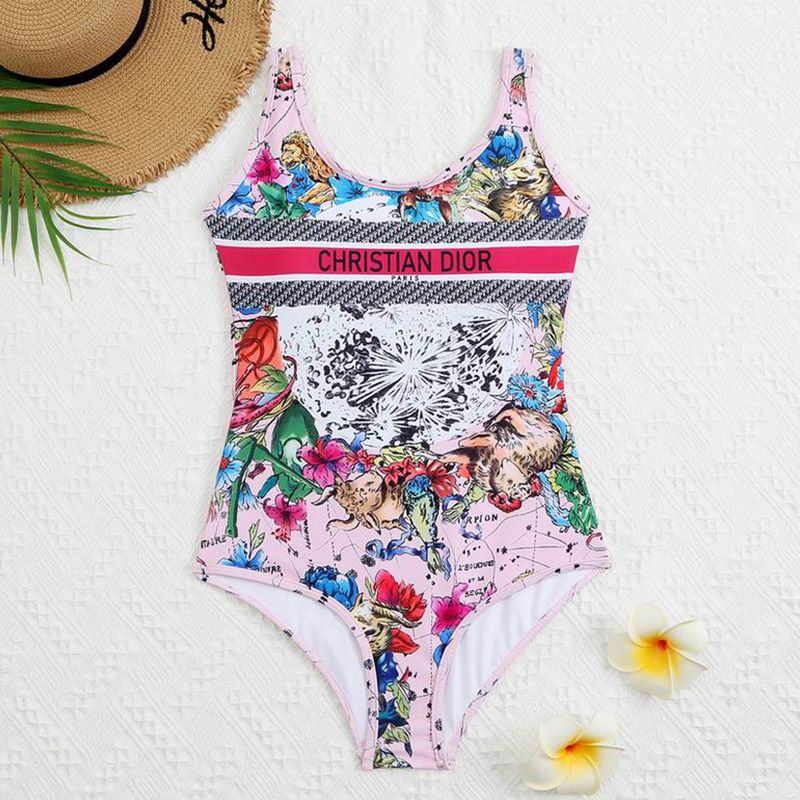 Hot Christian Dior Swimsuit Women Zodiac Motif Lycra Pink