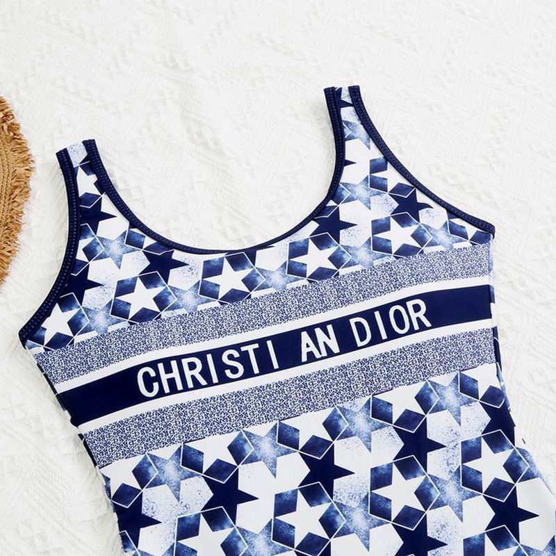 Hot Christian Dior Swimsuit Women Etoile Motif Lycra Blue