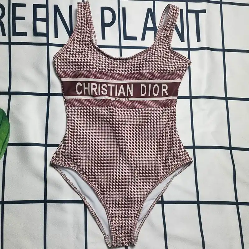 Hot Christian Dior Swimsuit Women Micro Houndstooth Motif Lycra Burgundy