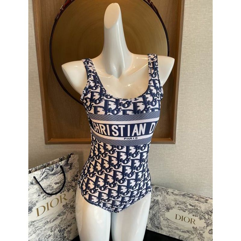 Hot Christian Dior Swimsuit Women Oblique Motif Lycra Blue