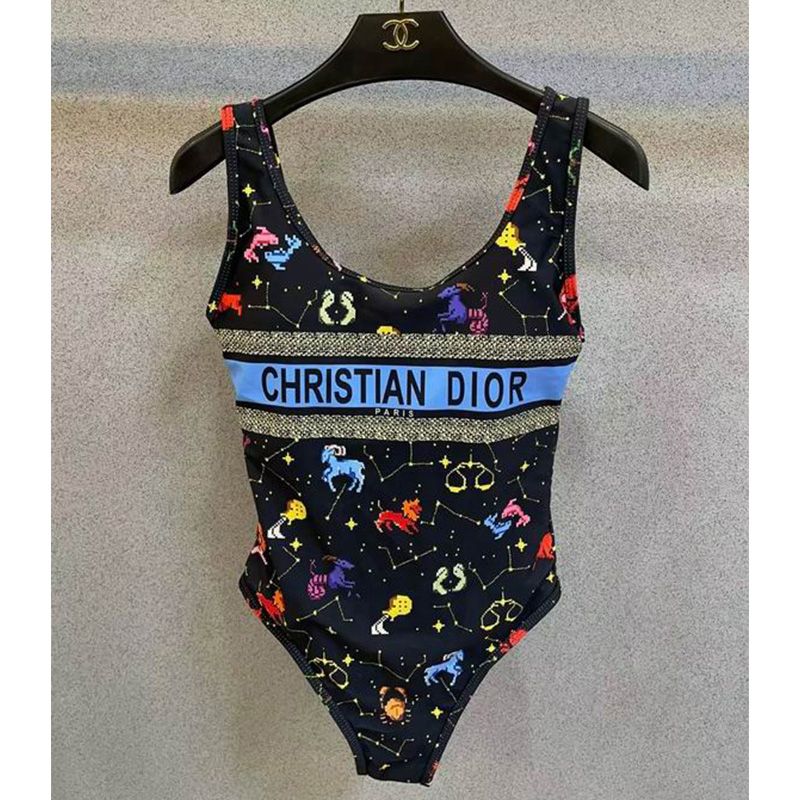 Hot Christian Dior Swimsuit Women Pixel Zodiac Motif Lycra Black