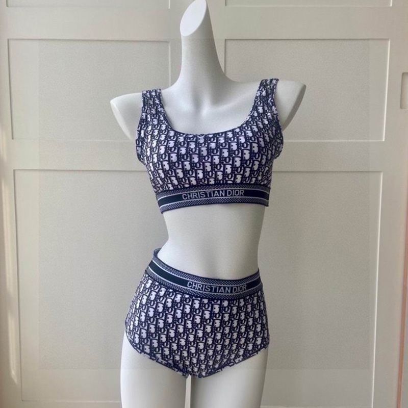 Christian Dior Bandeau Bikini Women Oblique Motif Lycra Blue Hot Sale