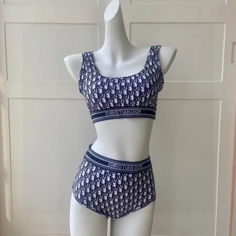 Affordable Hot Christian Dior Bandeau Bikini Women Oblique Motif Lycra Blue