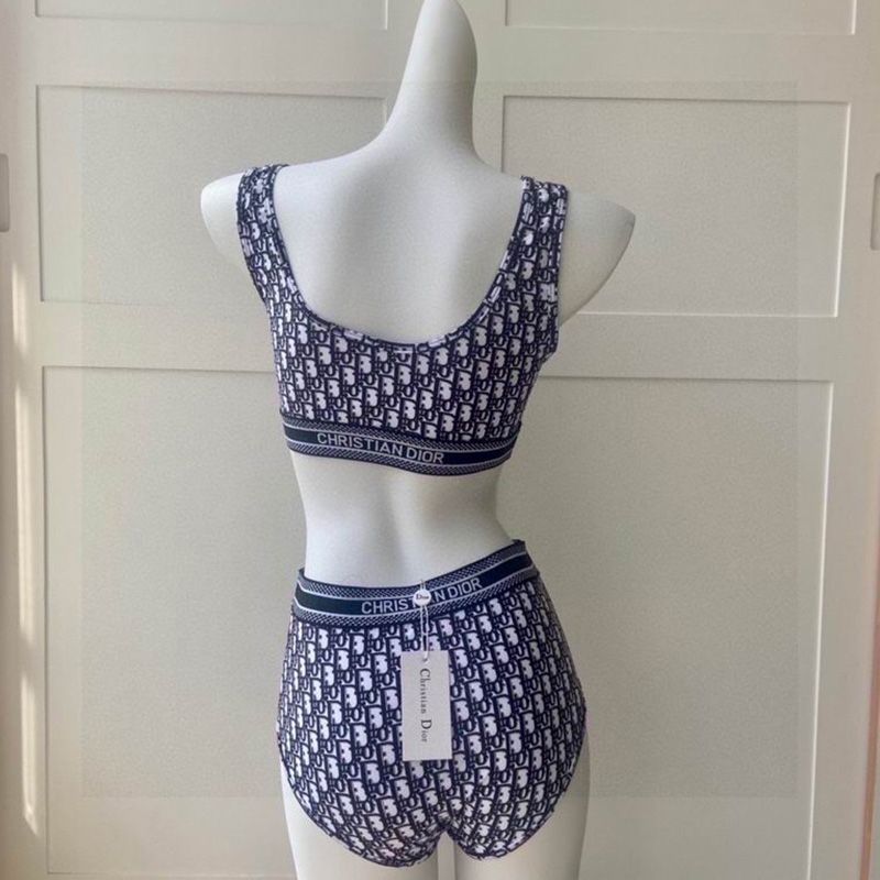 Christian Dior Bandeau Bikini Women Oblique Motif Lycra Blue Hot Sale