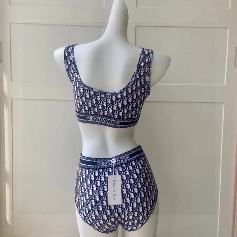 Affordable Hot Christian Dior Bandeau Bikini Women Oblique Motif Lycra Blue