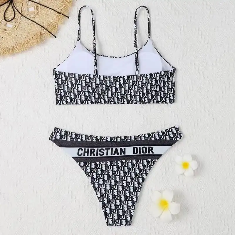 Affordable Hot Christian Dior Spaghetti Bikini Women Oblique Motif Lycra Black