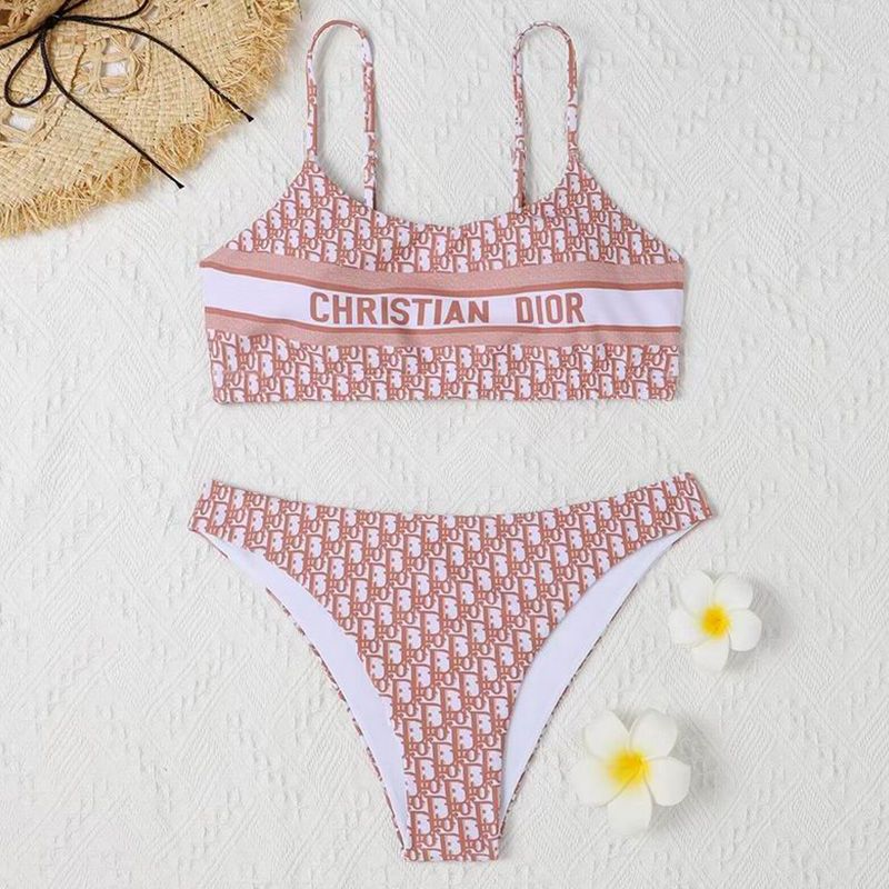 Christian Dior Spaghetti Bikini Women Oblique Motif Lycra Pink Hot Sale