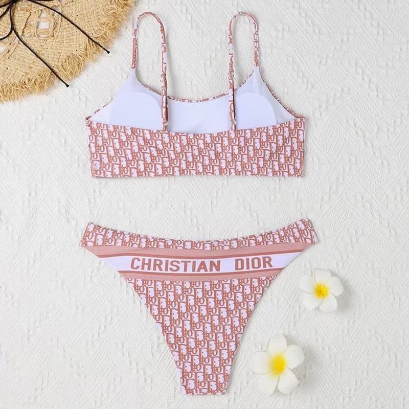 Hot Christian Dior Spaghetti Bikini Women Oblique Motif Lycra Pink