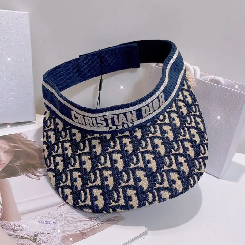 Hot Christian Dior Visor D-Oblique Motif Cotton Navy Blue