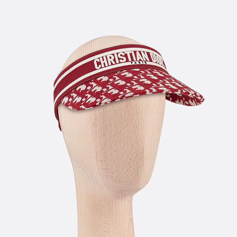 Hot Christian Dior Visor D-Oblique Motif Cotton Red