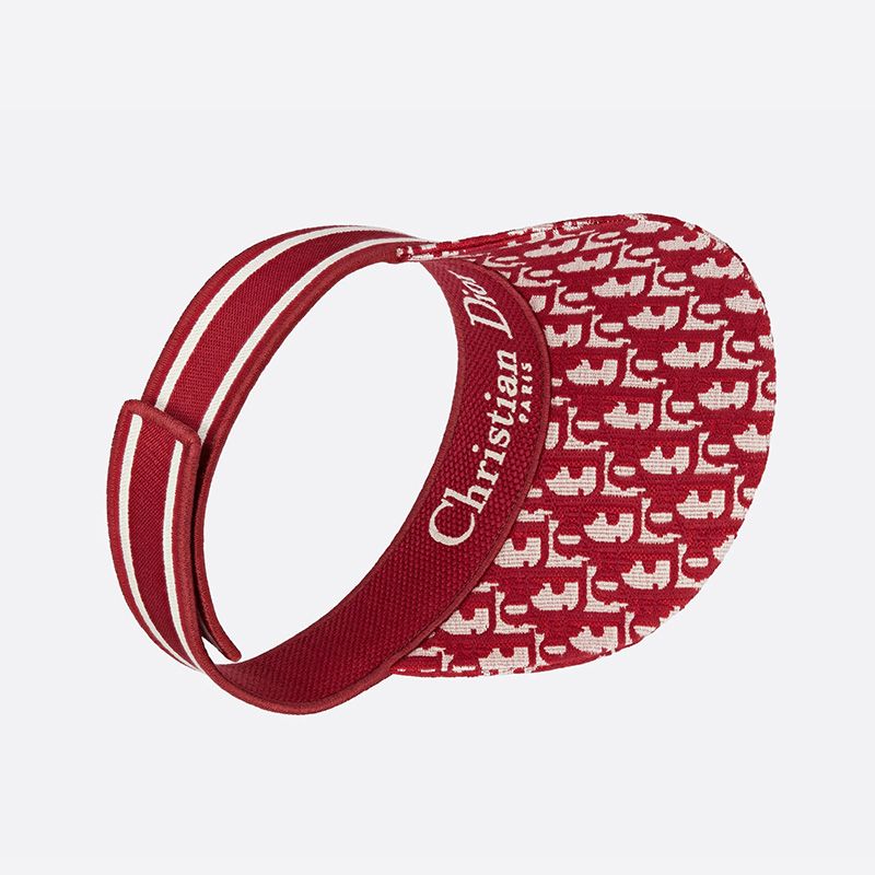 Hot Christian Dior Visor D-Oblique Motif Cotton Red