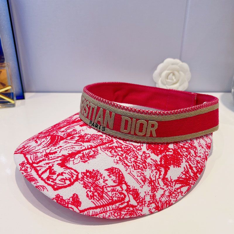 Christian Dior Visor Toile de Jouy Motif Cotton Red Hot Sale