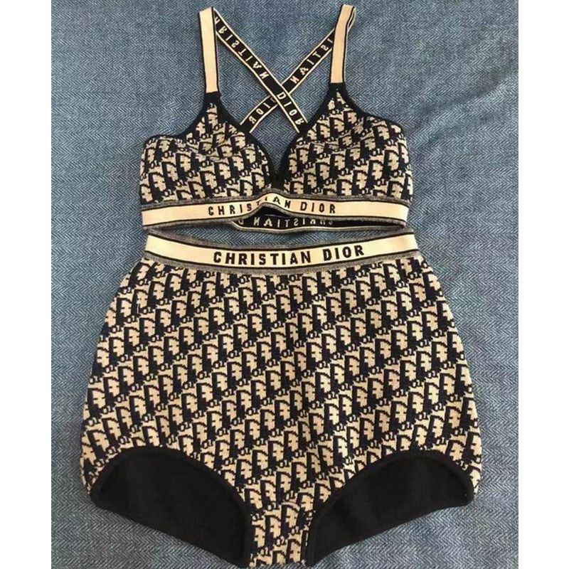 Christian Dior J'Adior High Waisted Crisscross Bikini Women Oblique Motif Lycra Black Hot Sale