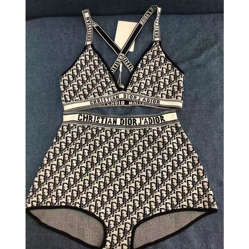 Christian Dior J'Adior High Waisted Crisscross Bikini Women Oblique Motif Lycra Grey Hot Sale