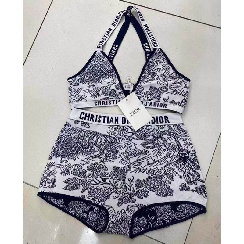 Christian Dior J'Adior High Waisted Crisscross Bikini Women Toile De Jouy Motif Lycra Black Hot Sale