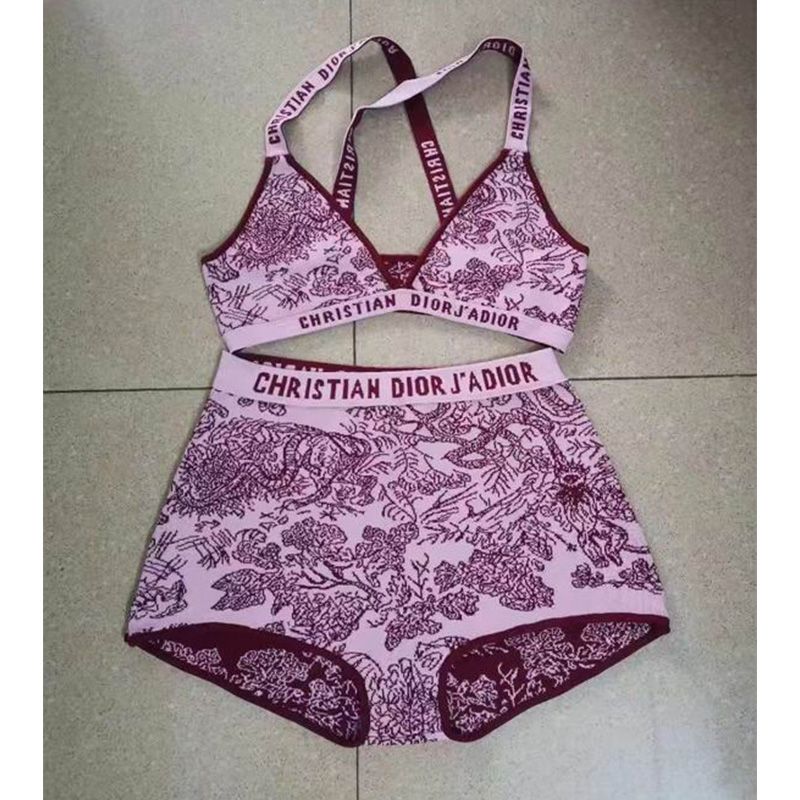 Christian Dior J'Adior High Waisted Crisscross Bikini Women Toile De Jouy Motif Lycra Burgundy Hot Sale