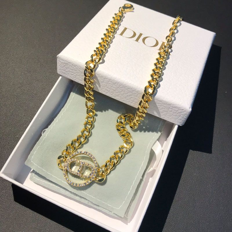 Hot Dior 30 Montaigne Necklace Metal And Silver Crystals Gold