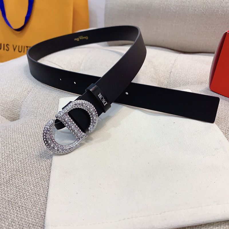 Dior 30 Montaigne Crystals Belt 30MM Smooth Calfskin Black Silver Hot Sale