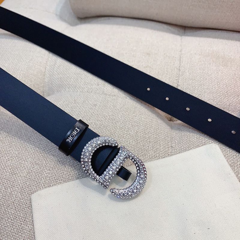 Hot Dior 30 Montaigne Crystals Belt 30MM Smooth Calfskin Black Silver