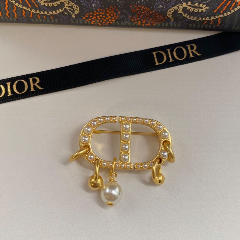 Dior 30 Montaigne Brooch Metal And White Resin Pearls Gold Hot Sale