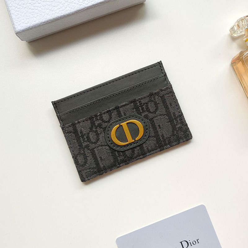 Hot Dior 30 Montaigne Card Holder Oblique Motif Canvas With CD Icon Signature Black