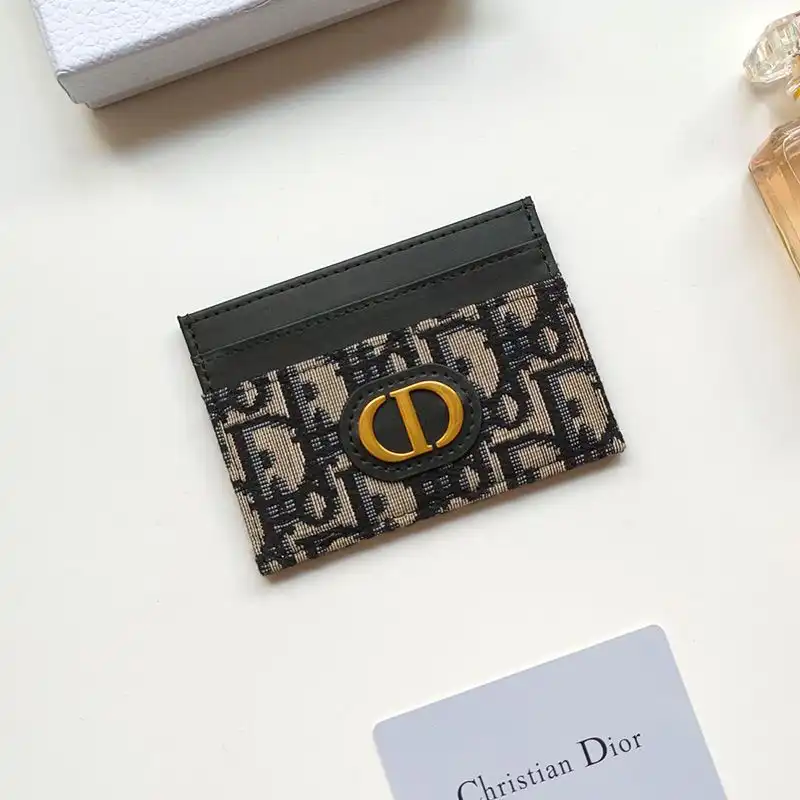 Hot Dior 30 Montaigne Card Holder Oblique Motif Canvas With CD Icon Signature Blue