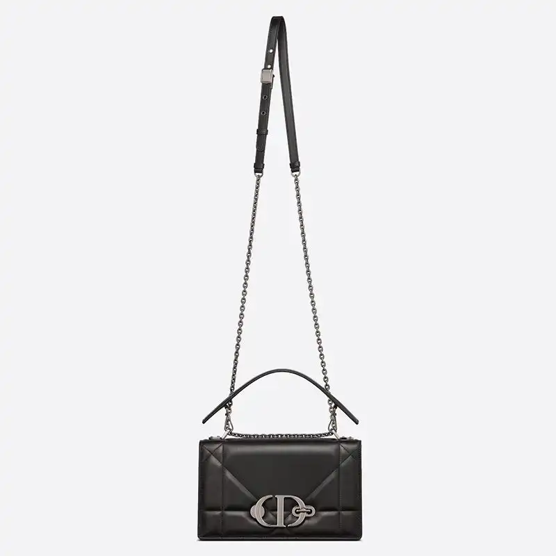 Cheap Dior 30 Montaigne Chain Bag with Handle Maxicannage Lambskin Black Luxury