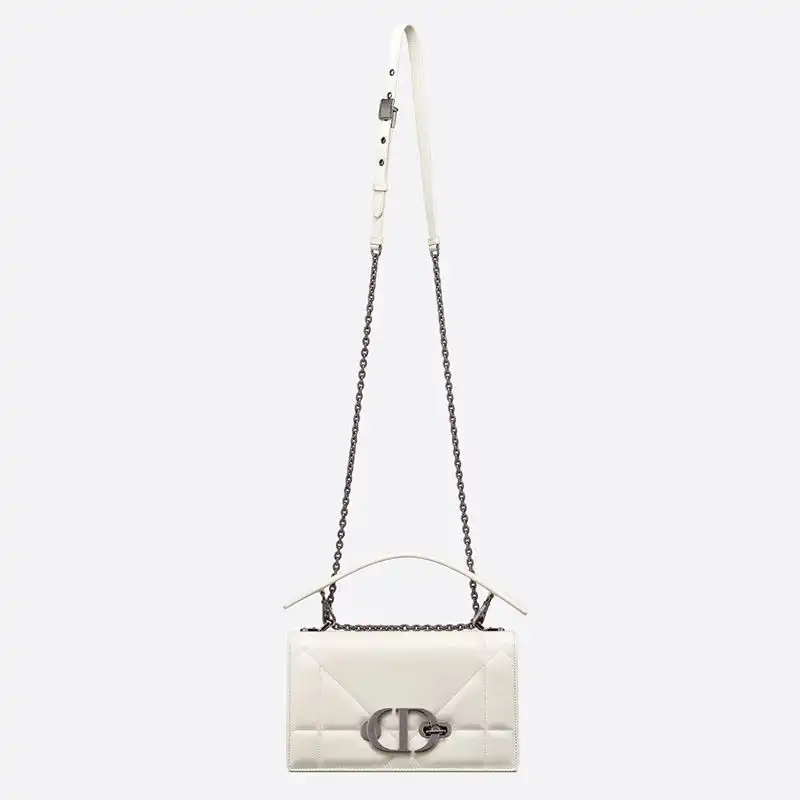 Cheap Dior 30 Montaigne Chain Bag with Handle Maxicannage Lambskin White Luxury