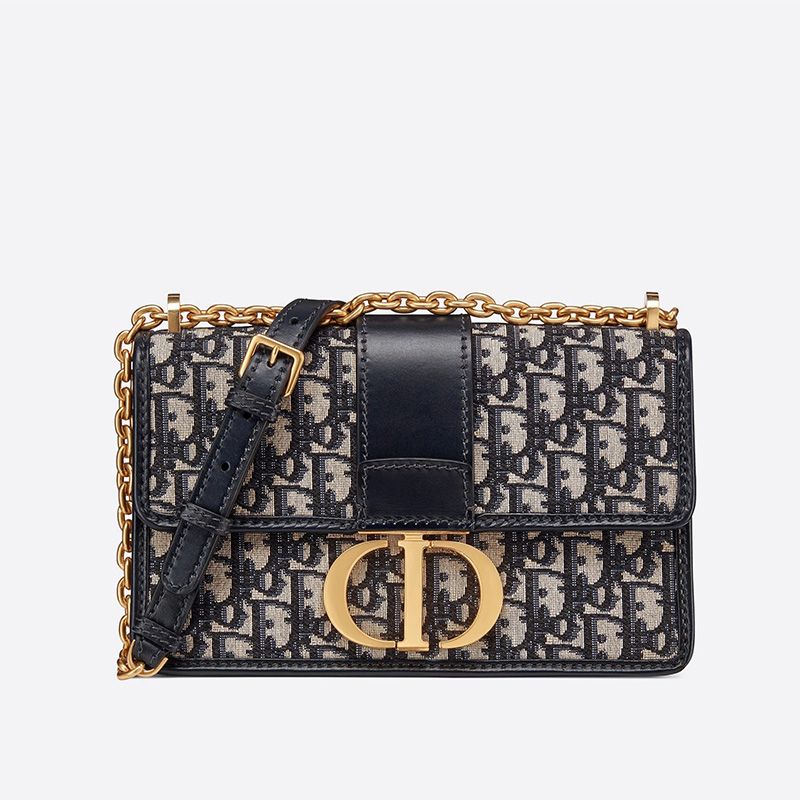 Hot Dior 30 Montaigne Chain Bag Oblique Motif Canvas Blue