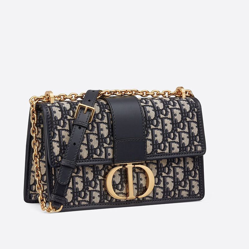 Dior 30 Montaigne Chain Bag Oblique Motif Canvas Blue Hot Sale