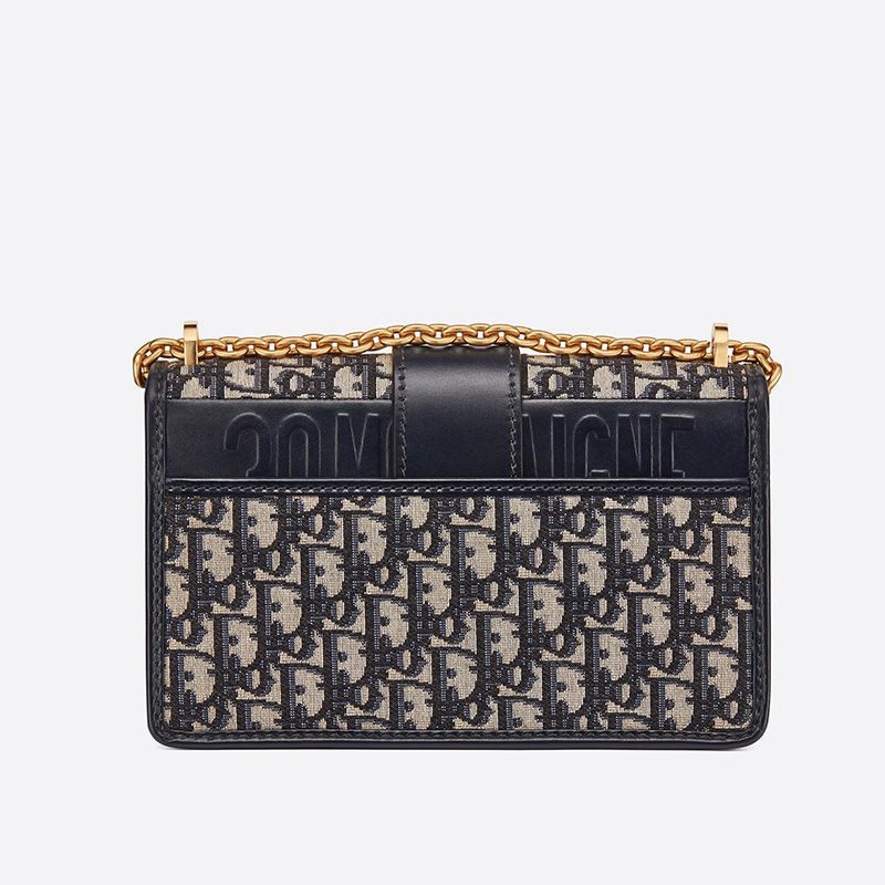 Dior 30 Montaigne Chain Bag Oblique Motif Canvas Blue Hot Sale