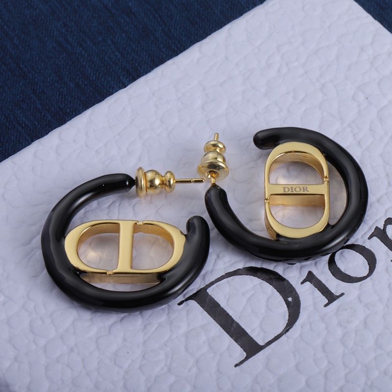 Hot Dior 30 Montaigne Earrings Metal and Lacquer Gold Black