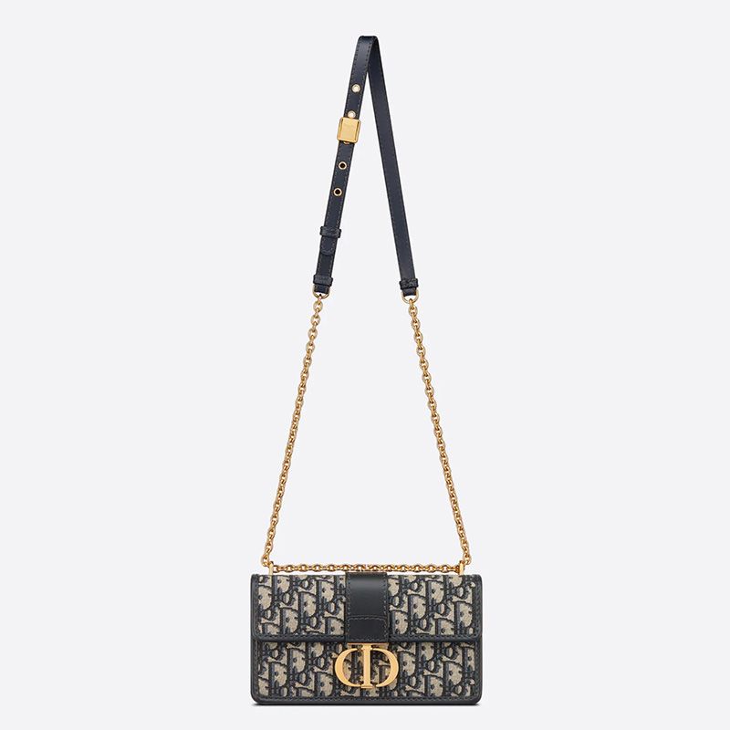 Hot Dior 30 Montaigne East-West Bag With Chain Oblique Motif Canvas Blue