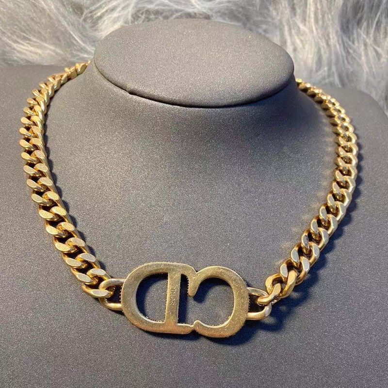 Hot Dior 30 Montaigne Necklace Metal And White Crystals Gold