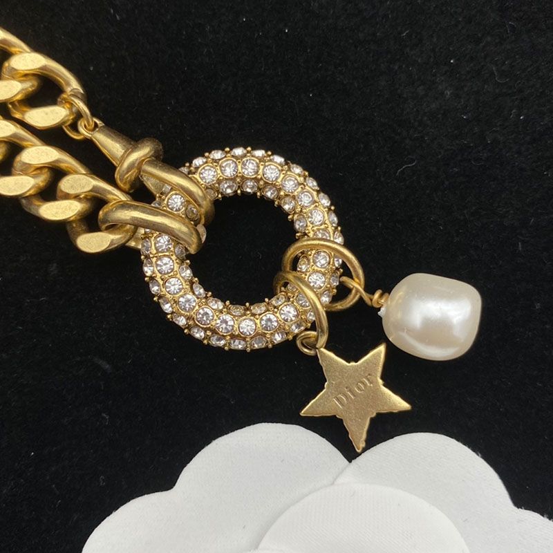 Dior 30 Montaigne Necklace Metal, White Resin Pearl And White Crystals Gold Hot Sale