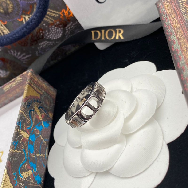 Hot Dior 30 Montaigne Ring In Metal And White Crystals Silver