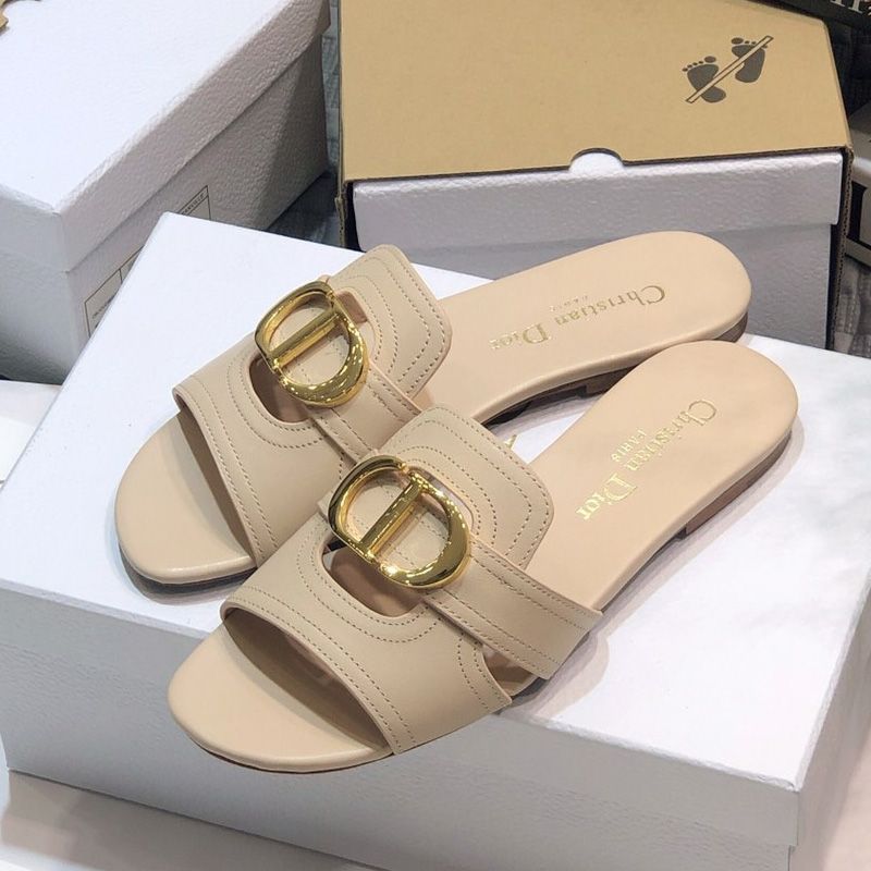 Dior 30 Montaigne Slides Women Calfskin Apricot Hot Sale