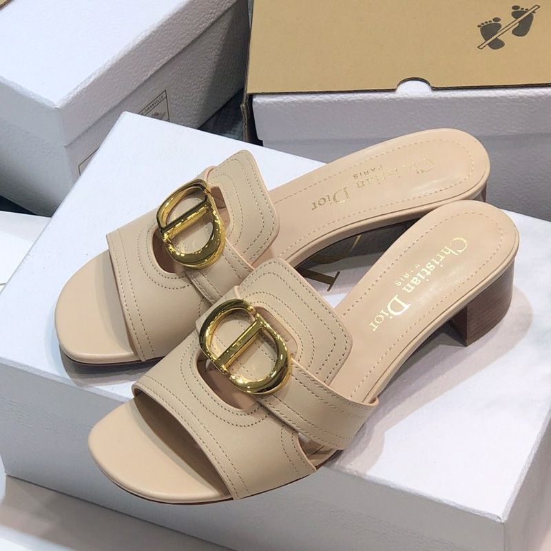 Dior 30 Montaigne Slides Women Calfskin Apricot Hot Sale