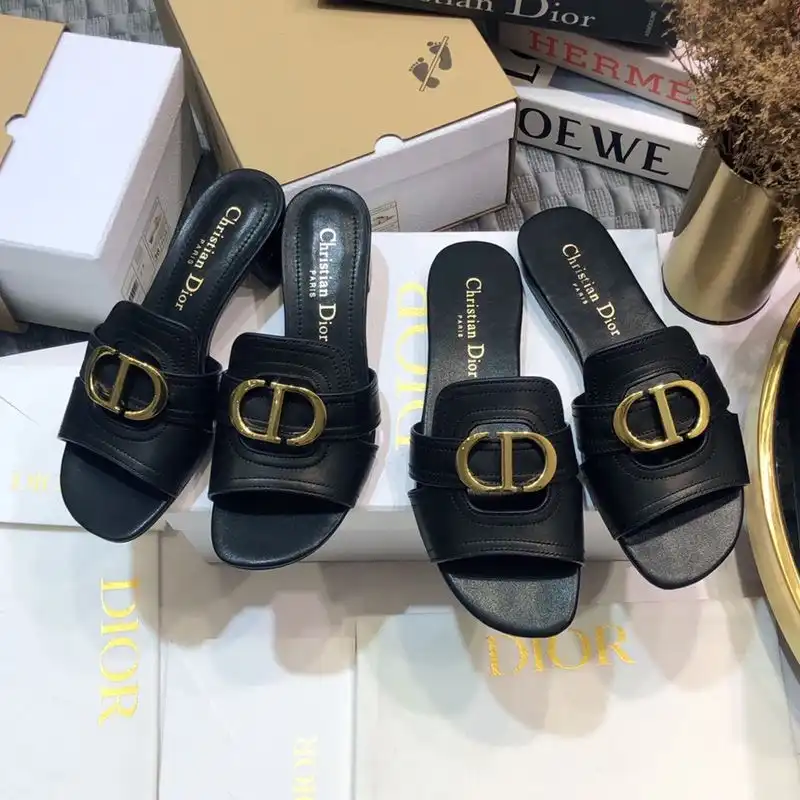 Hot Dior 30 Montaigne Slides Women Calfskin Black Gold