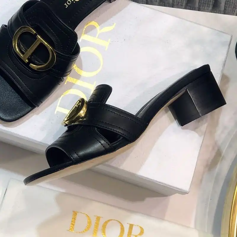 Affordable Hot Dior 30 Montaigne Slides Women Calfskin Black Gold