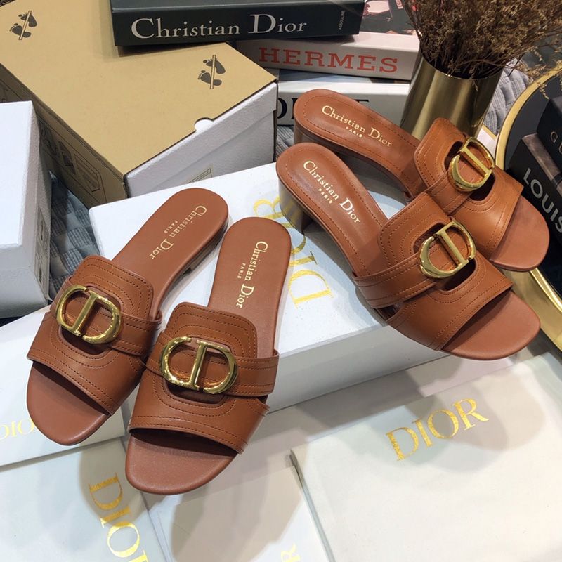 Hot Dior 30 Montaigne Slides Women Calfskin Brown