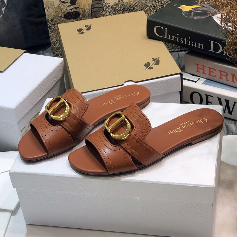 Dior 30 Montaigne Slides Women Calfskin Brown Hot Sale