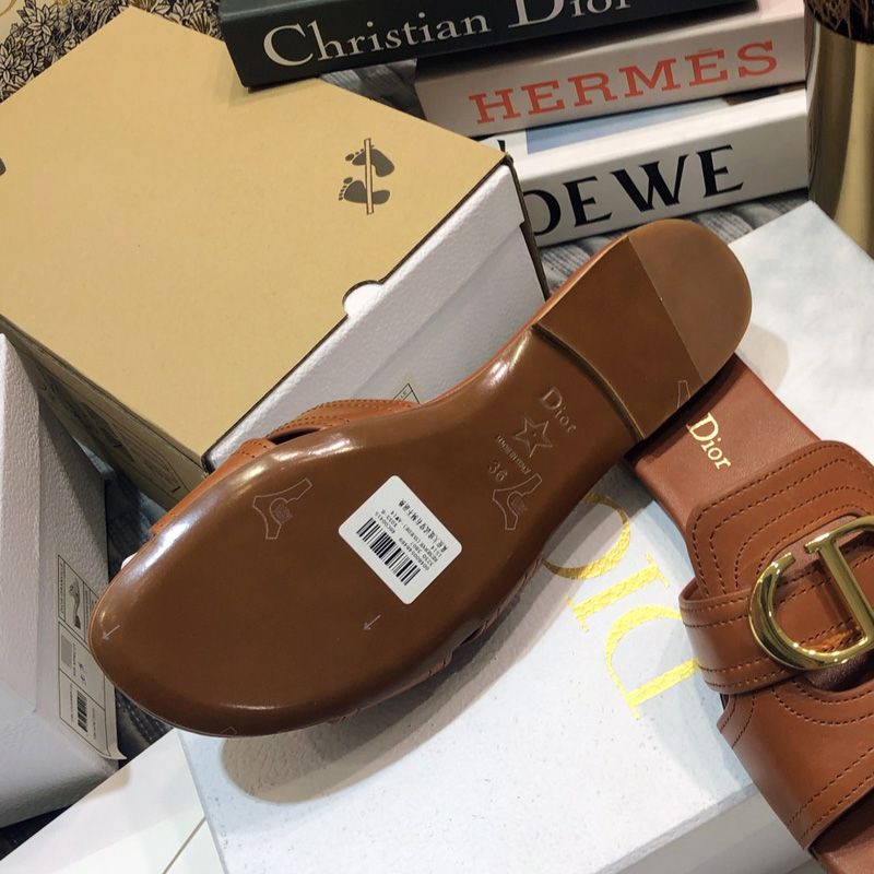 Dior 30 Montaigne Slides Women Calfskin Brown Hot Sale