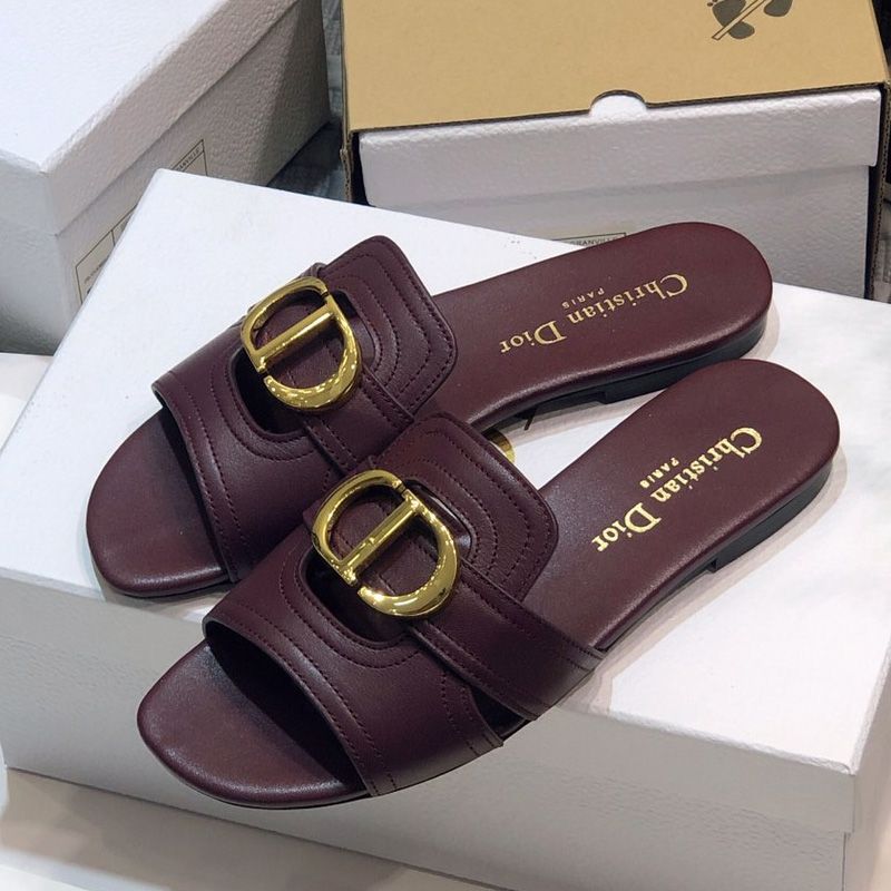 TOP Dior 30 Montaigne Slides Women Calfskin Burgundy