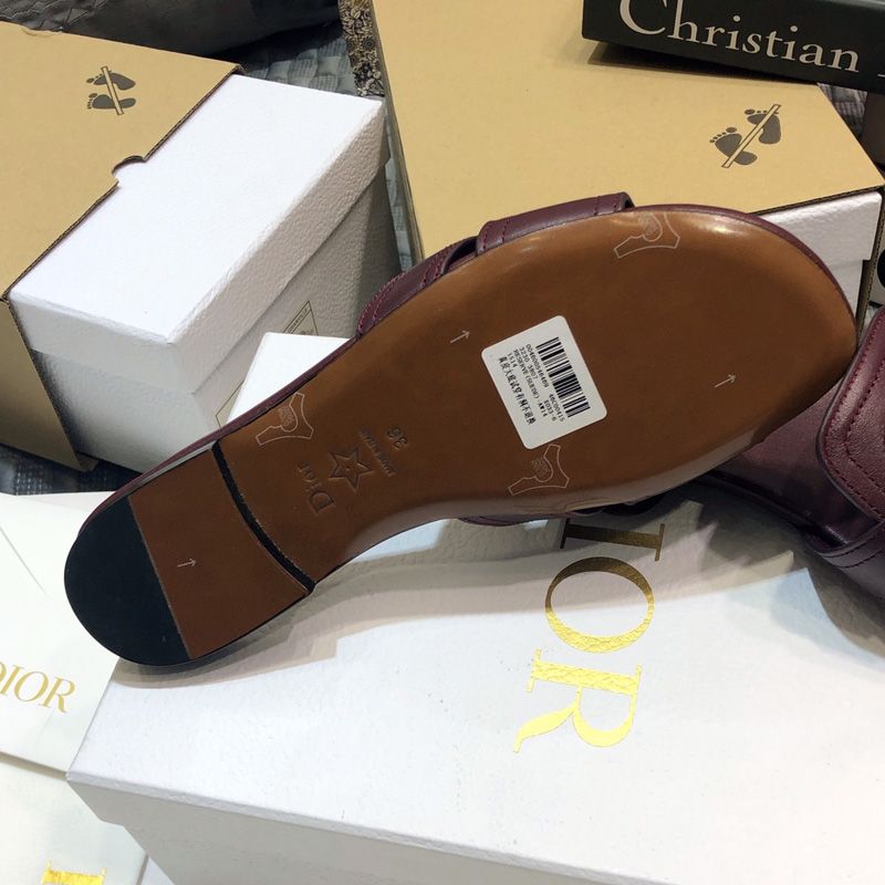 TOP Dior 30 Montaigne Slides Women Calfskin Burgundy